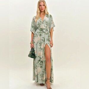 NEW Reformation Winslow Wrap Dress Pergola Floral Green | size XS